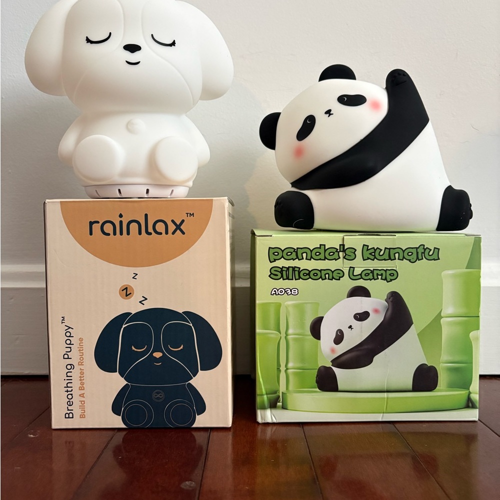 Rainlax White Breathing Puppy Silicone Night Light plus Panda Silicone Lamp